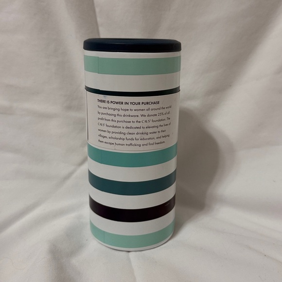 NWT Caus Blue Striped Stainless Steel Drink Tumbler or Can Cooler - Picture 3 of 9